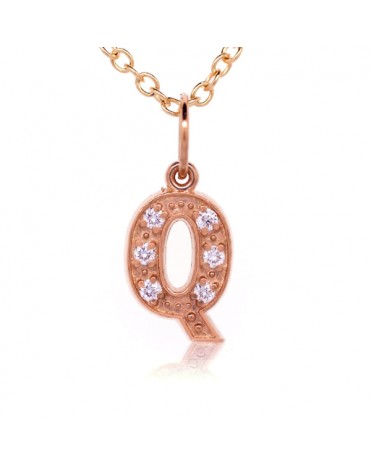 Alphabet Charm, Letter 'Q'  in 18K Rose Gold with high quality diamonds