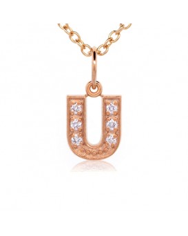 Alphabet Charm, Letter 'U'  in 18K Rose Gold with high quality diamonds