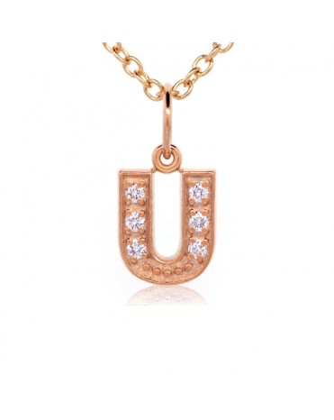 Alphabet Charm, Letter 'U'  in 18K Rose Gold with high quality diamonds