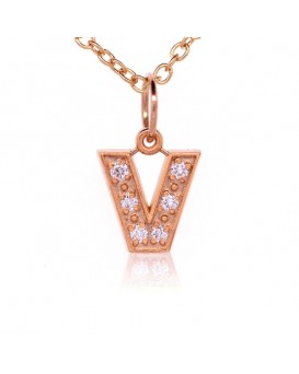 Alphabet Charm, Letter 'V'  in 18K Rose Gold with high quality diamonds