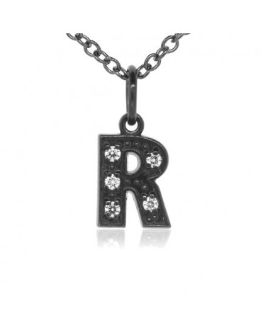 Alphabet Charm, Letter 'R' in 18K Gold - Black Rhodium with high quality diamonds