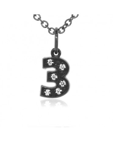 Number '3' Charm in 18K Gold - Black Rhodium with high quality diamonds