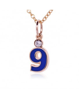 Number "9" French Enamel Charm, 18K Rose Gold with High Quality Diamond
