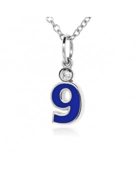 Number "9" French Enamel Charm, 18K White Gold with High Quality Diamond