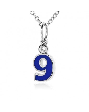 Number "9" French Enamel Charm, 18K White Gold with High Quality Diamond
