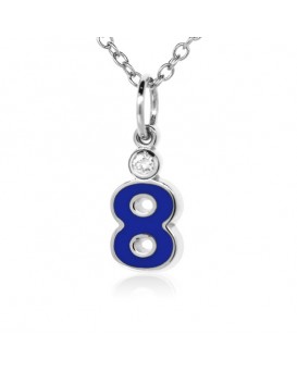 Number "8" French Enamel Charm, 18K White Gold with High Quality Diamond