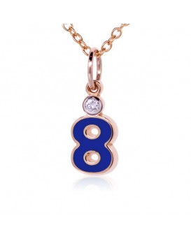 Number "8" French Enamel Charm, 18K Rose Gold with High Quality Diamond