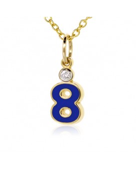 Number "8" French Enamel Charm, 18K Yellow Gold with High Quality Diamond