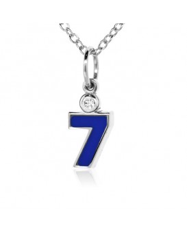 Number "7" French Enamel Charm, 18K White Gold with High Quality Diamond