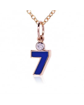 Number "7" French Enamel Charm, 18K Rose Gold with High Quality Diamond