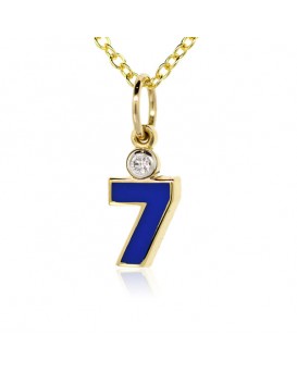 Number "7" French Enamel Charm, 18K Yellow Gold with High Quality Diamond