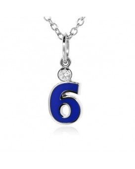 Number "6" French Enamel Charm, 18K White Gold with High Quality Diamond