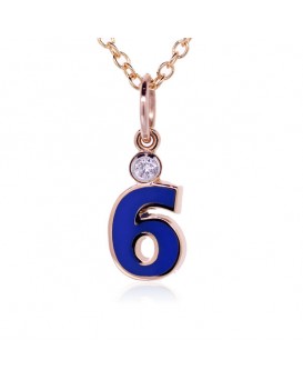 Number "6" French Enamel Charm, 18K Rose Gold with High Quality Diamond