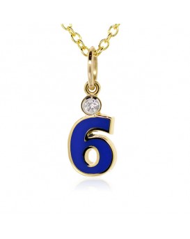 Number "6" French Enamel Charm, 18K Yellow Gold with High Quality Diamond