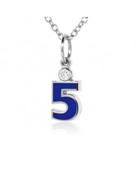 Number "5" French Enamel Charm, 18K White Gold with High Quality Diamond