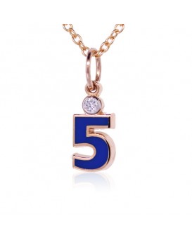 Number "5" French Enamel Charm, 18K Rose Gold with High Quality Diamond