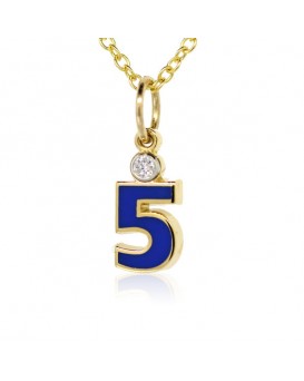 Number "5" French Enamel Charm, 18K Yellow Gold with High Quality Diamond