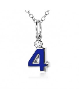 Number "4" French Enamel Charm, 18K White Gold with High Quality Diamond