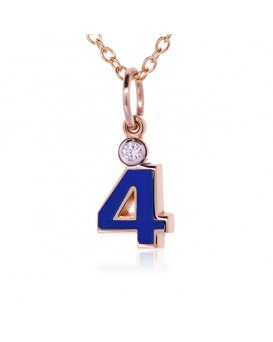 Number "4" French Enamel Charm, 18K Rose Gold with High Quality Diamond