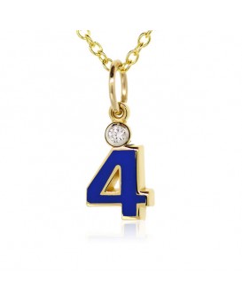 Number "4" French Enamel Charm, 18K Yellow Gold with High Quality Diamond