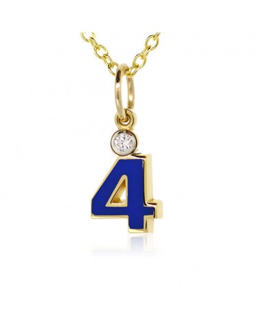 Number "4" French Enamel Charm, 18K Yellow Gold with High Quality Diamond