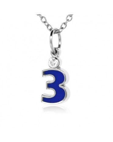 Number "3" French Enamel Charm, 18K White Gold with High Quality Diamond