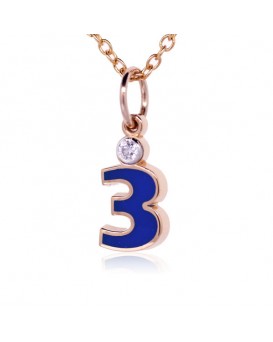 Number "3" French Enamel Charm, 18K Rose Gold with High Quality Diamond