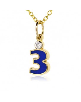Number "3" French Enamel Charm, 18K Yellow Gold with High Quality Diamond