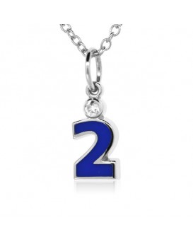Number "2" French Enamel Charm, 18K White Gold with High Quality Diamond