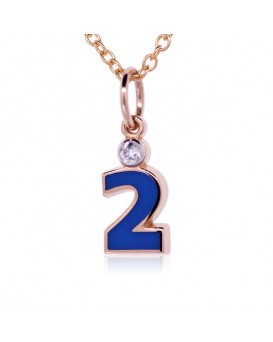 Number "2" French Enamel Charm, 18K Rose Gold with High Quality Diamond