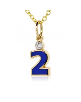 Number "2" French Enamel Charm, 18K Yellow Gold with High Quality Diamond