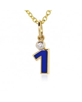 Number "1" French Enamel Charm, 18K Yellow Gold with High Quality Diamond