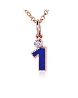 Number "1" French Enamel Charm, 18K Rose Gold with High Quality Diamond