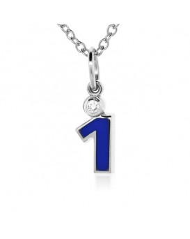 Number "1" French Enamel Charm, 18K White Gold with High Quality Diamond