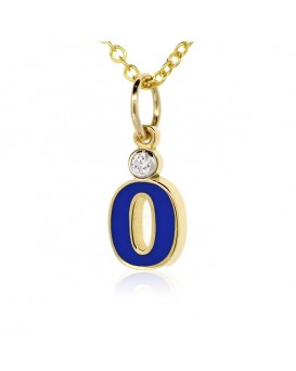 Number "0" French Enamel Charm, 18K Yellow Gold with High Quality Diamond