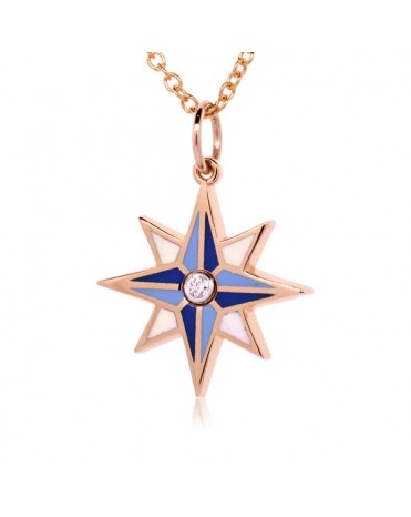 French Enamel Rose Gold Compass Rose Charm