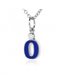 Number "0" French Enamel Charm, 18K White Gold with High Quality Diamond