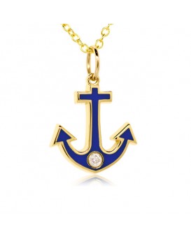 French Enamel Yellow Gold Anchor Charm