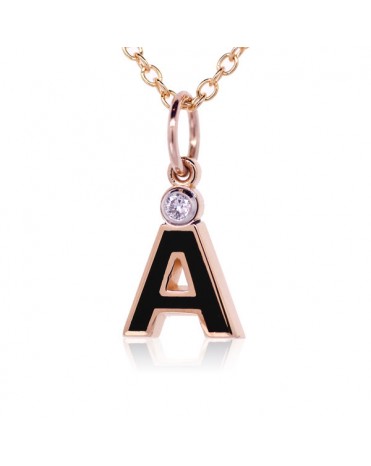Letter "A" French Enamel Charm, 18K Rose Gold with High Quality Diamond