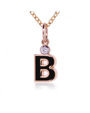 Letter "B" French Enamel Charm, 18K Rose Gold with High Quality Diamond