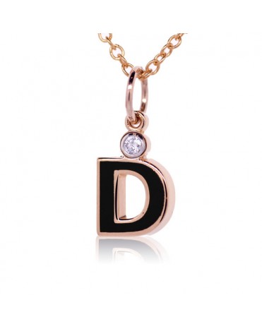 Letter "D" French Enamel Charm, 18K Rose Gold with High Quality Diamond