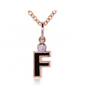 Letter "F" French Enamel Charm, 18K Rose Gold with High Quality Diamond