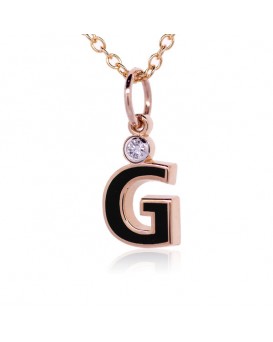 Letter "G" French Enamel Charm, 18K Rose Gold with High Quality Diamond
