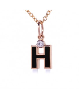 Letter "H" French Enamel Charm, 18K Rose Gold with High Quality Diamond