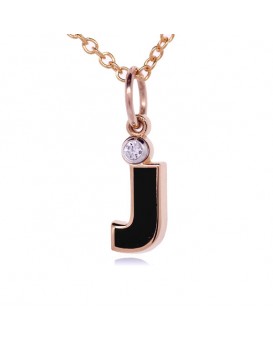 Letter "J" French Enamel Charm, 18K Rose Gold with High Quality Diamond