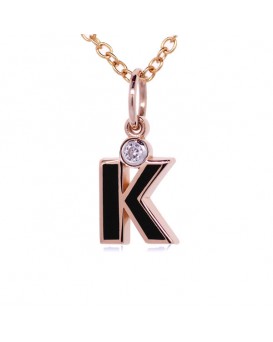 Letter "K" French Enamel Charm, 18K Rose Gold with High Quality Diamond