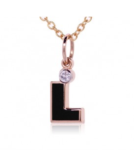 Letter "L" French Enamel Charm, 18K Rose Gold with High Quality Diamond