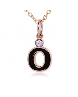 Letter "O" Black French Enamel Charm, 18K Rose Gold with High Quality Diamond