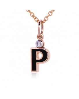 Letter "P" French Enamel Charm, 18K Rose Gold with High Quality Diamond