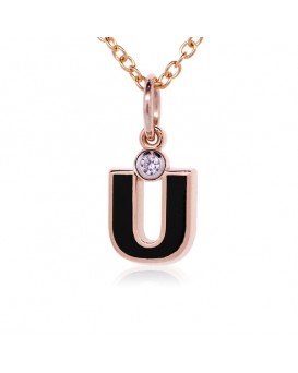 Letter "U" French Enamel Charm, 18K Rose Gold with High Quality Diamond